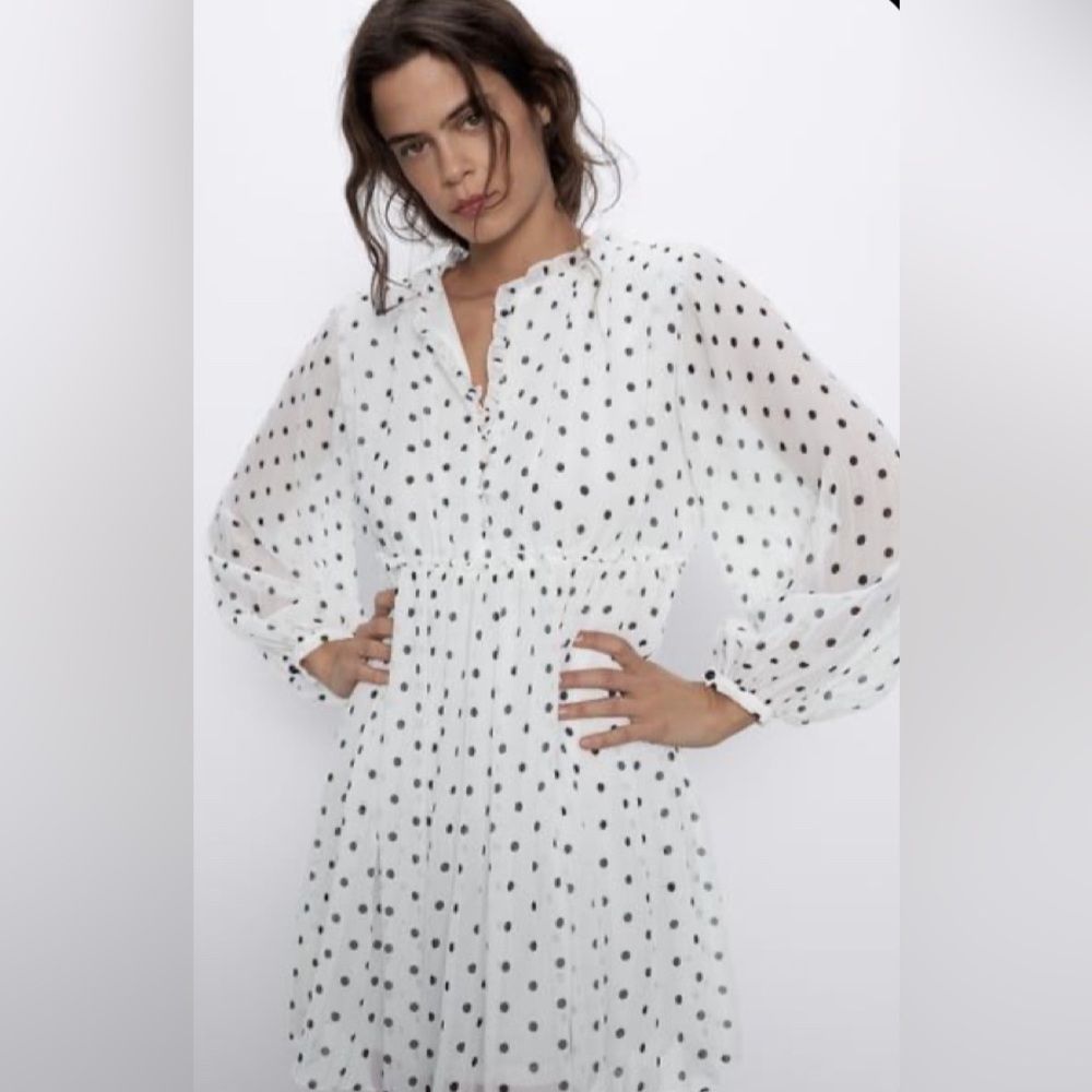 Zara Pleated Dot Dress Size Large- NWT